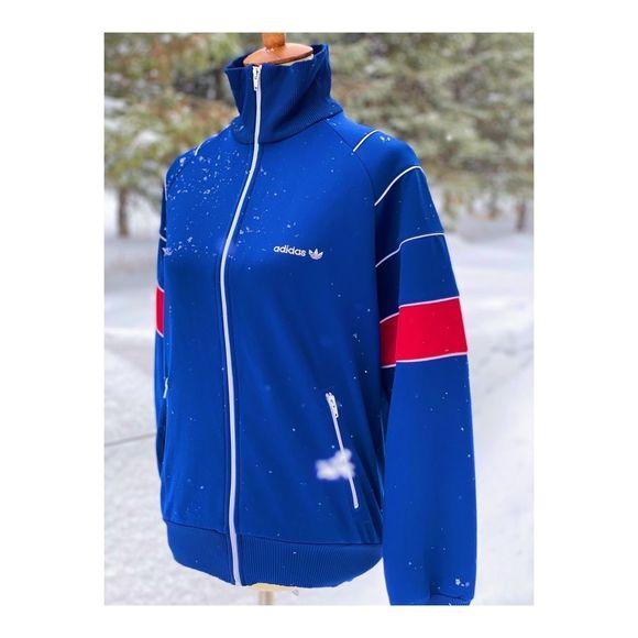 SOLD Vintage Adidas Track Jacket 1980s Full Zip Blue Red White Sz M Mock Neck - Picture 10 of 10